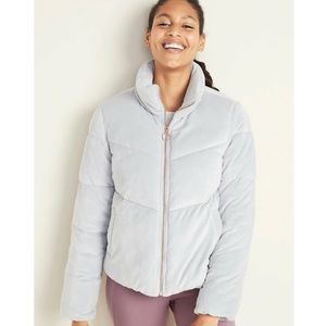 Old Navy Quilted Velour velvet suede Gray lilac purple Puffer Jacket Coat